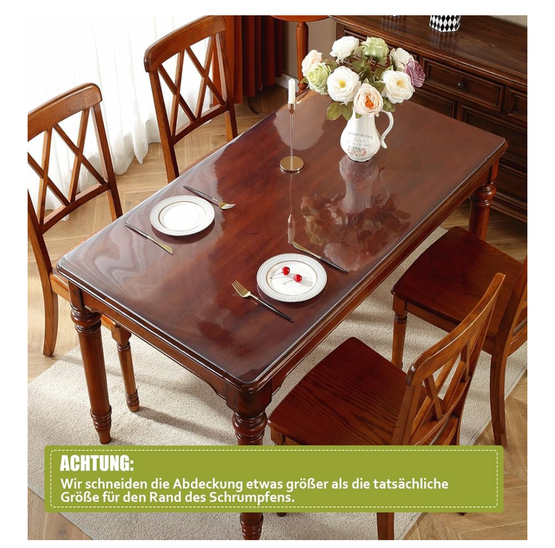 OstepDecor Transparent PVC Table Protector, for dining tables, tablecloths, and wooden kitchen tables, 5/64 inch thick, 36 x 72 inches