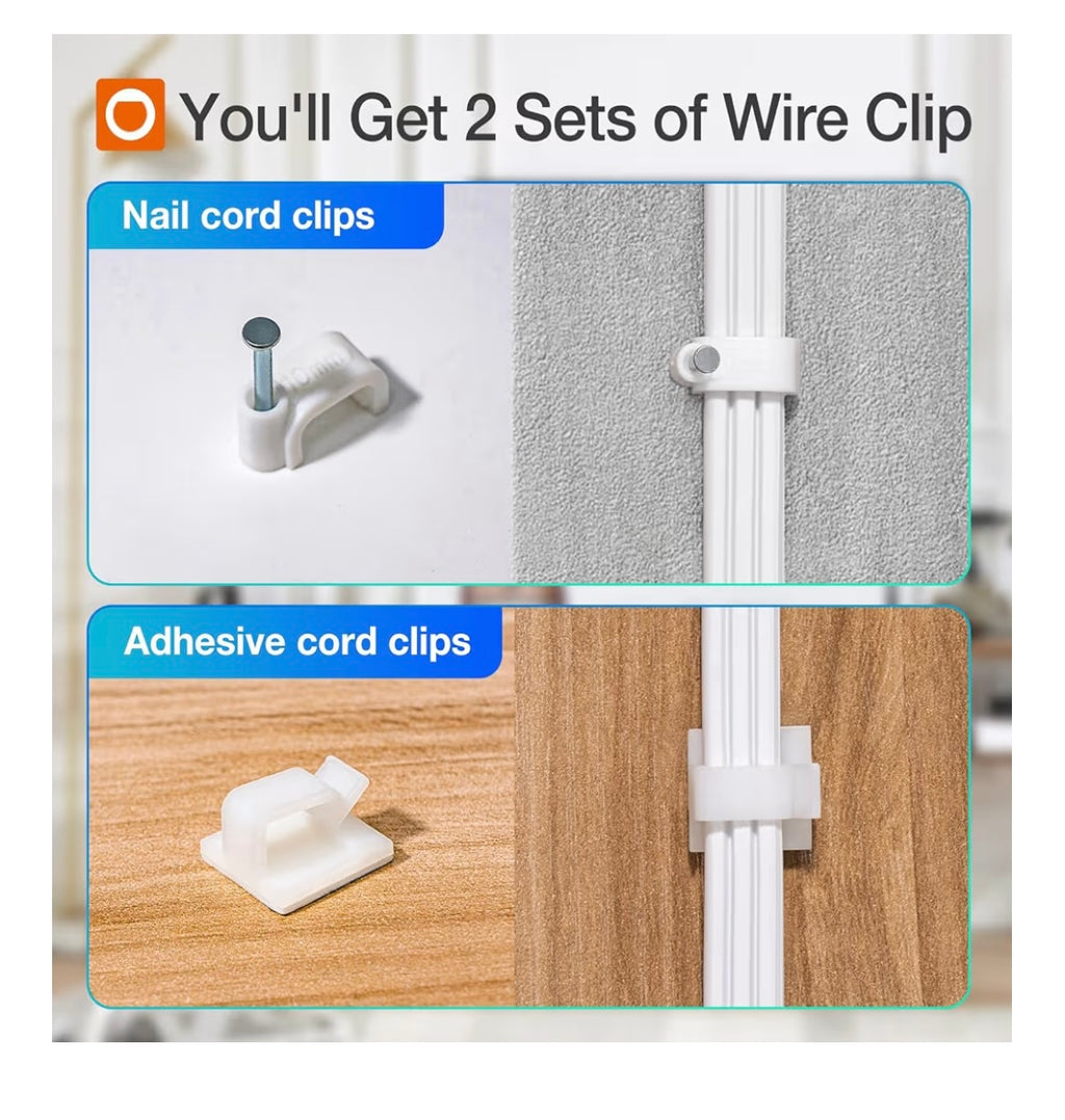 Addlon Flat socket strip with ultra-thin wall plate, 6-foot flat extension cable with 3 standard 15A outputs and 2 USB ports, electrocution protection, includes 2 sets of fixing clips, ETL certification