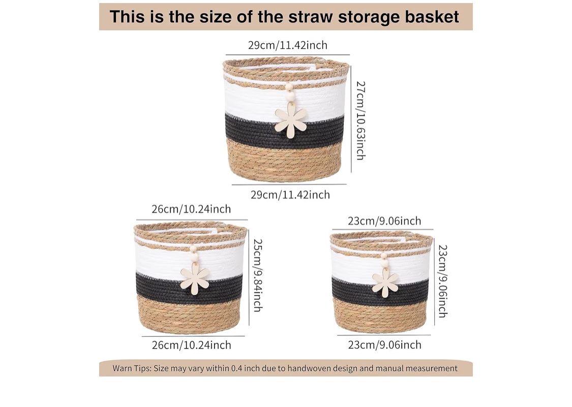 Decorative woven wicker storage basket, made from natural paper, wooden basket with snowflake design for blankets, toys, clothes, shoes, plant organizer, storage container.