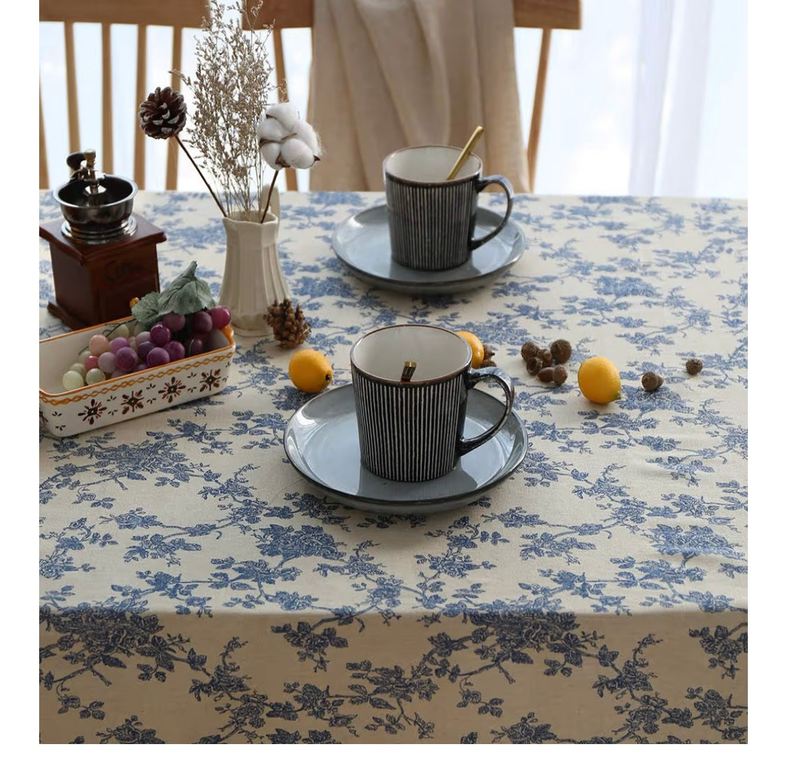 ARTABLE Rectangular Lace Tablecloth for Autumn Decor with Vintage Flowers, Macrame Tablecloth for Outdoor, Farmhouse, Rustic, Kitchen, Party, Birthday, Picnic (Blue, 52 x 70 inches)