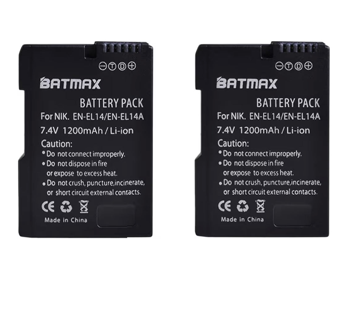 Batmax EN-EL14 EN-EL14a Battery (pack of 2) and compact USB dual LCD charger for Nikon D5500, D5300, D3300, D5100, D5200, D3100, Nikon Df, D3200, P7100, P7700
