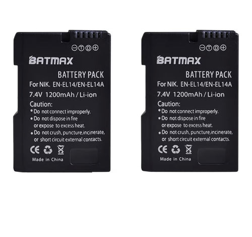 Batmax EN-EL14 EN-EL14a Battery (pack of 2) and compact USB dual LCD charger for Nikon D5500, D5300, D3300, D5100, D5200, D3100, Nikon Df, D3200, P7100, P7700
