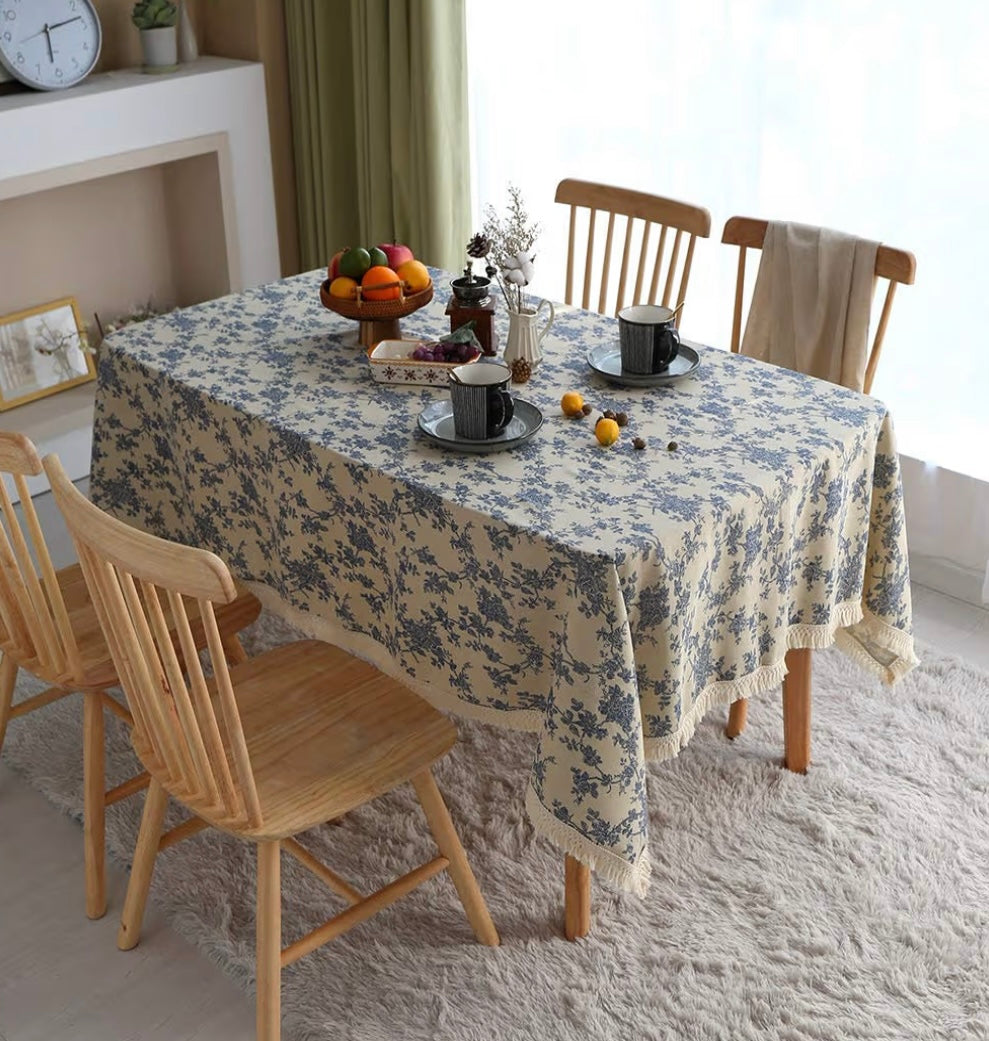 ARTABLE Rectangular Lace Tablecloth for Autumn Decor with Vintage Flowers, Macrame Tablecloth for Outdoor, Farmhouse, Rustic, Kitchen, Party, Birthday, Picnic (Blue, 52 x 70 inches)