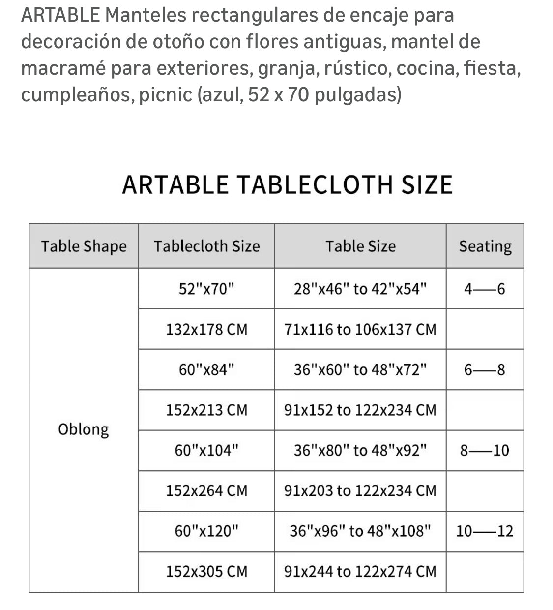 ARTABLE Rectangular Lace Tablecloth for Autumn Decor with Vintage Flowers, Macrame Tablecloth for Outdoor, Farmhouse, Rustic, Kitchen, Party, Birthday, Picnic (Blue, 52 x 70 inches)