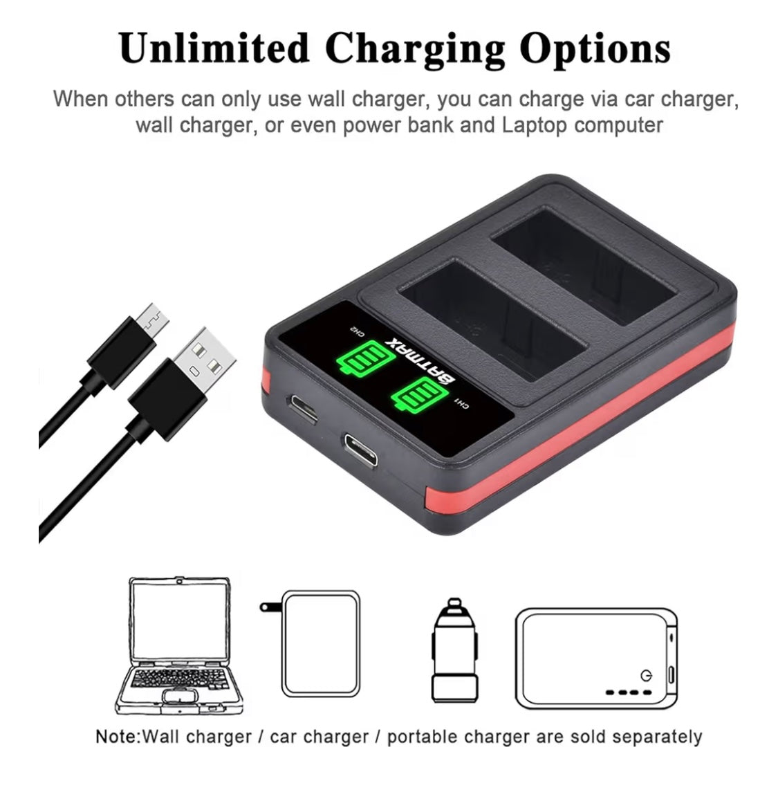 Batmax EN-EL14 EN-EL14a Battery (pack of 2) and compact USB dual LCD charger for Nikon D5500, D5300, D3300, D5100, D5200, D3100, Nikon Df, D3200, P7100, P7700