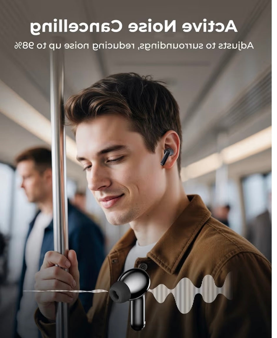 Wireless earbuds, active noise-canceling headphones with charging case, Bluetooth 6.0 earbuds with crystal-clear calls thanks to artificial intelligence, 40 hours of playtime, ideal for sports and work.